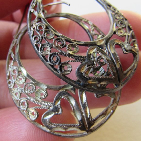 Sterling Silver Filigree Hoop Earrings - Picture 1 of 3